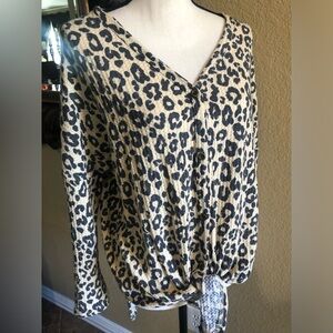 Black and Tan Relaxed Tie Front Blouse
